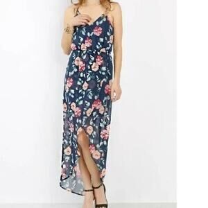 Papaya Womens Floral Hi Low Spaghetti‎ Strap Maxi Dress Size Large Cottage Fairy